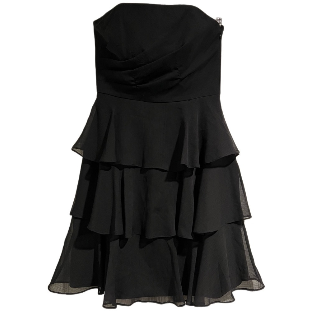 White House Black Market • black chiffon strapless ruffle tiered dress